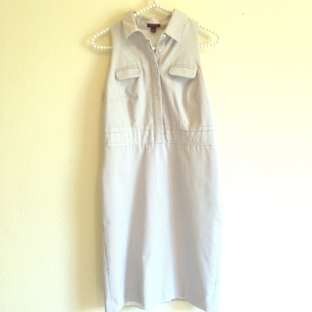 Ann Taylor Sheath Button Grey and White Dress
